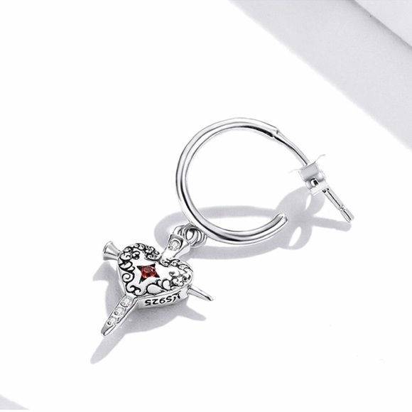 Single Accent Pure 925 Sterling Silver Fashion Love Sword Stud Earring - Picture 3 of 6